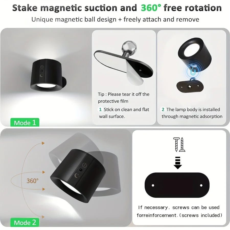 Modern Magnetic LED Wall Lamp – Rechargeable & Remote Controlled