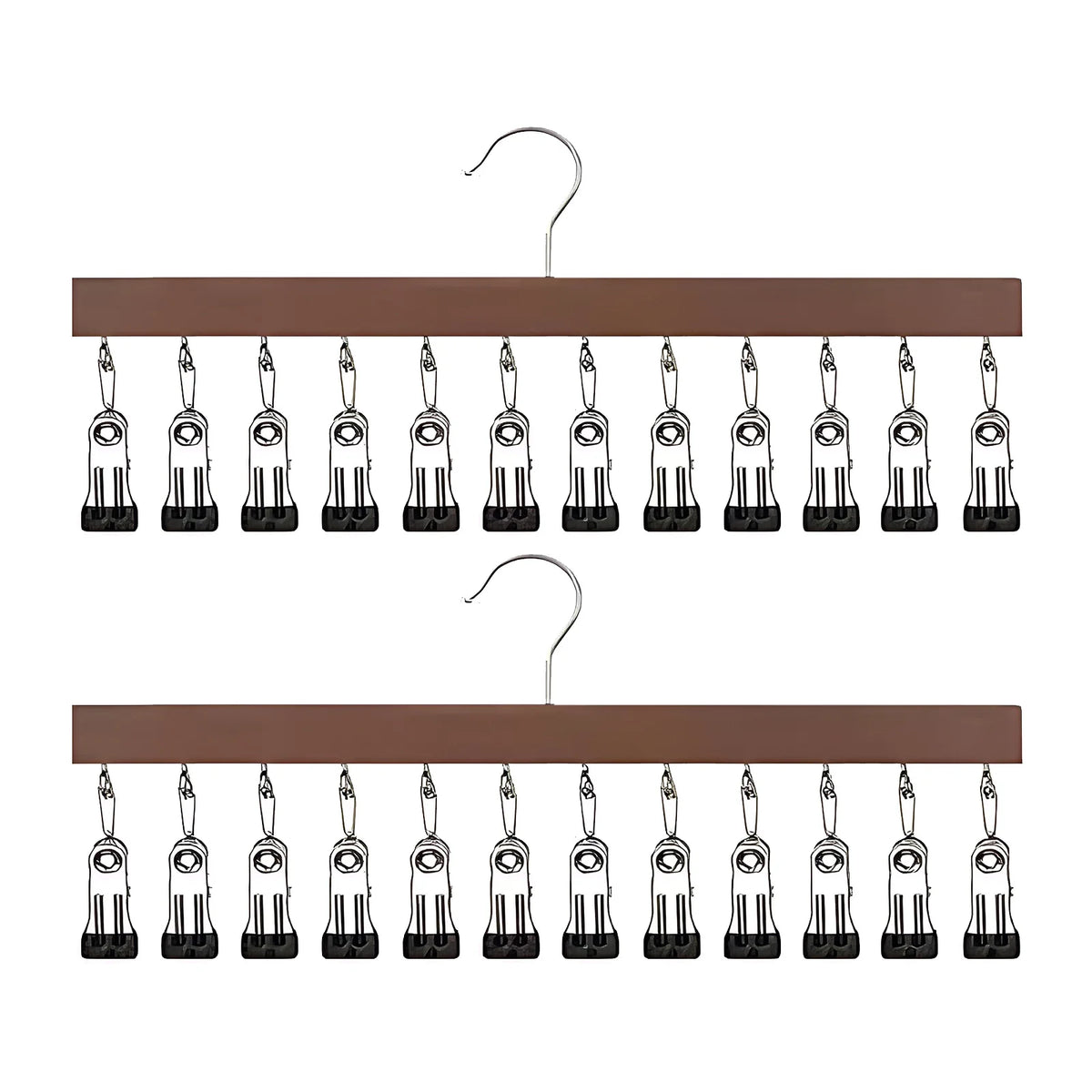 12-Clip Wooden Wardrobe Organiser