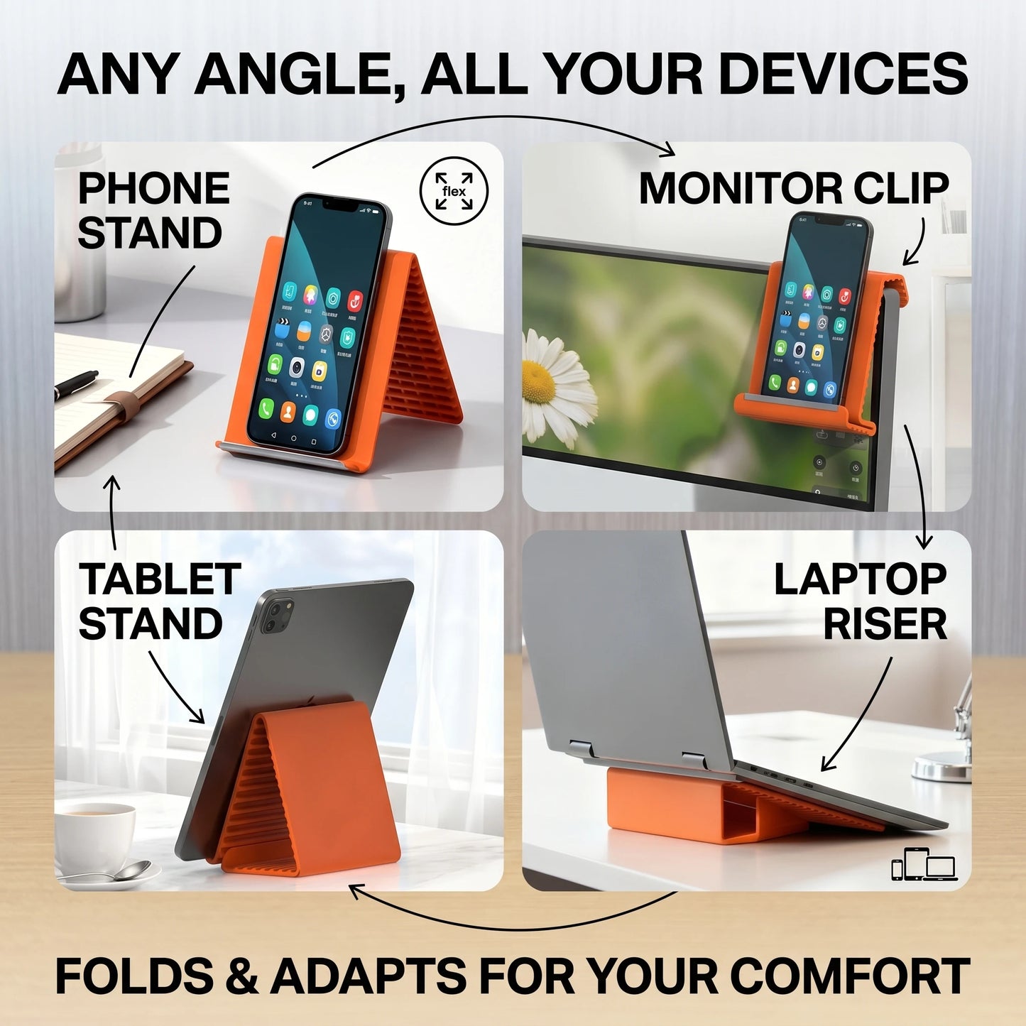 FlexiDesk - Foldable Silicone Phone & Tablet Stand
