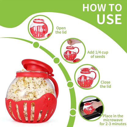 PopEase Glass Microwave Popcorn Maker | 2.25QT Borosilicate Popper with Silicone Lid