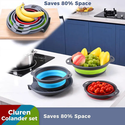 FlowDrain Collapsible Colander Set with Self-Draining Base