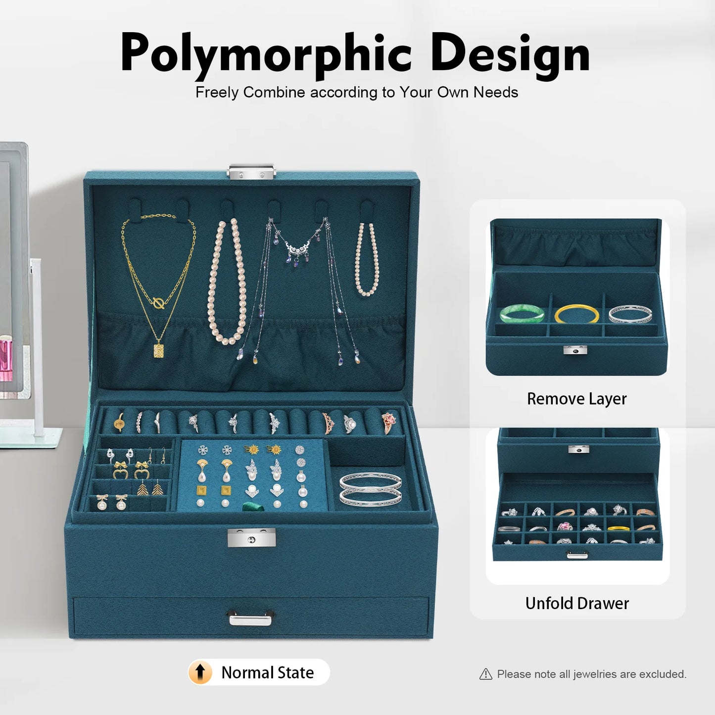 Emerald Luxe 3-Tier Jewelry Organizer Box