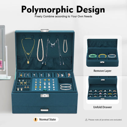 Emerald Luxe 3-Tier Jewelry Organizer Box